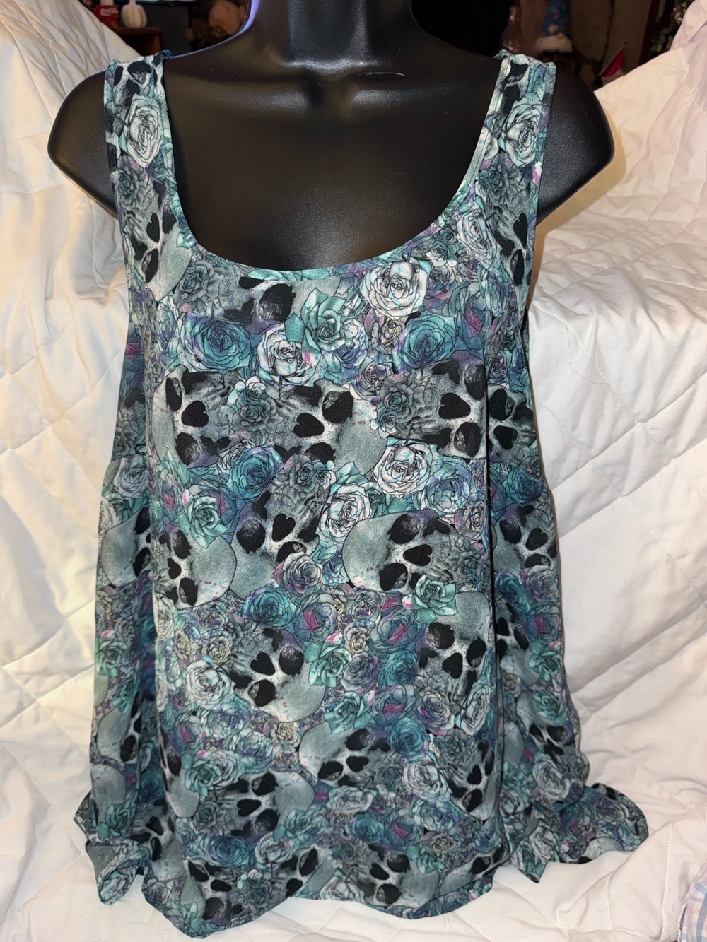 Torrid Chiffon Floral Skull Tank Top